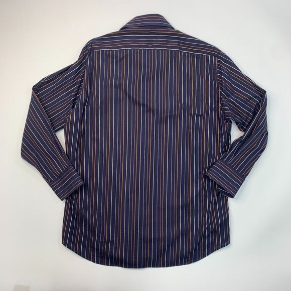 Hugo Boss Dress Shirt Mens 16 Navy Blue Striped Cotton Button Up Collared - Picture 3 of 11